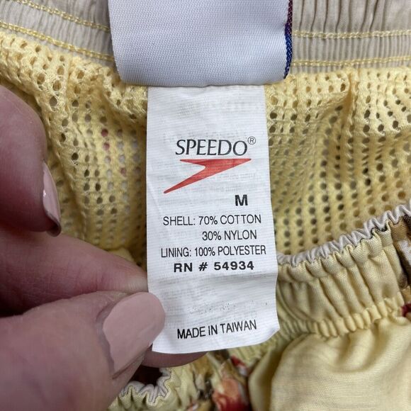 Vintage Speedo‎ Swim Trunks Mens M Yellow Bamboo Print Lined Pockets Tropical - Picture 4 of 13